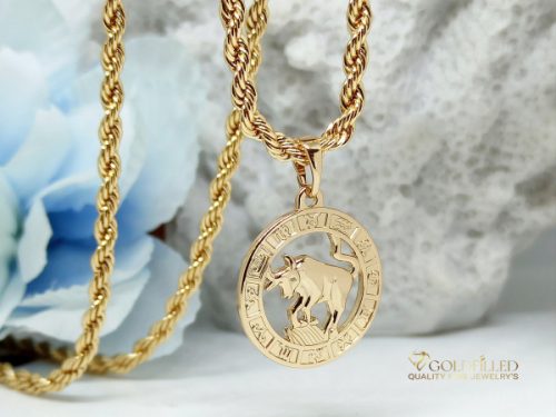Antialergijska ogrlica Goldfilled 55cm / 3mm + privjesak bik 18K boja